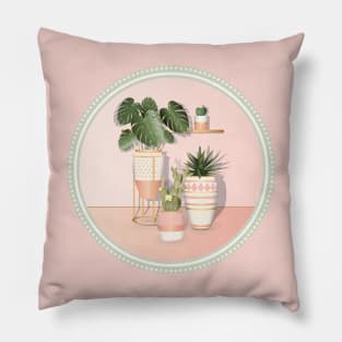 Green Botanical Plants | Pink Pots | Pink Room Pillow