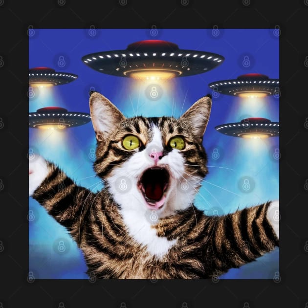 Selfie of Funny Cat And Aliens UFOs 3 by Megadorim