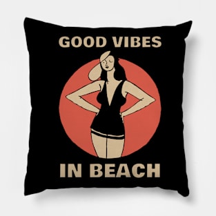 Retro Beach Beauty Sunset Pillow