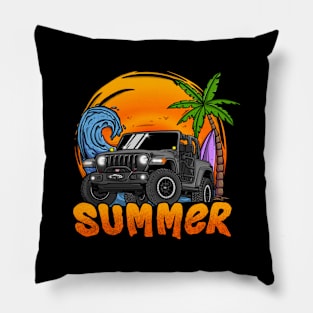 Grey Jeep Wrangler Summer Holiday Pillow