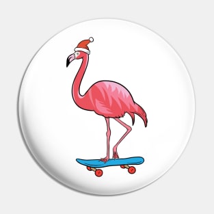 Cute Santa Hat Flamingo Skateboard Christmas Pin