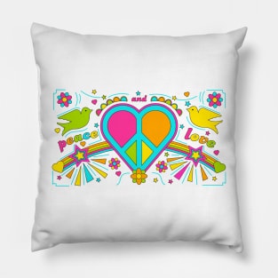 Peace and Love Peace Sign Heart and Doves Pillow