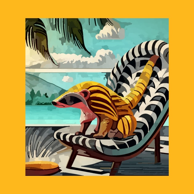 watercolor yellow pangolin on lounge chair by Catbrat