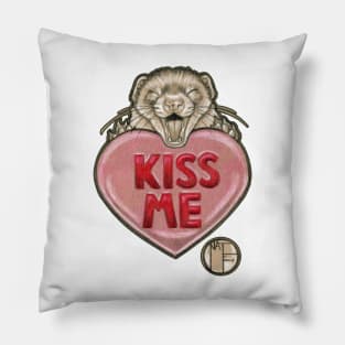 Kiss Me Ferret With Candy Heart - Dark Outlined Version Pillow