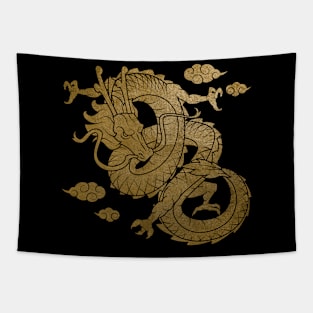 Gold Chinese Dragon Asian Tradition Tattoo Style Tapestry