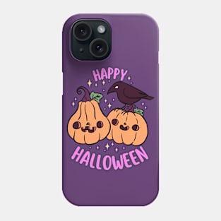 Happy halloween a Cute pumpkin friend with a crow Phone Case