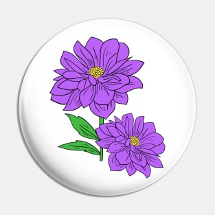 Violet Aster floral Hand Drawn Gardening Gift Pin