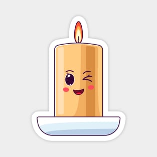 Cartoon Kawaii Burning Wax Candle with Winking Face Magnet