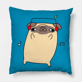 Dancing Headphones Pug Pillow