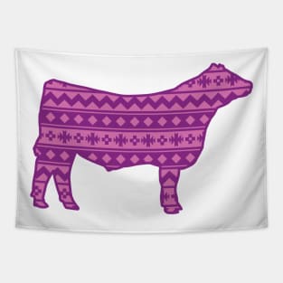 Show Steer Livestock with Pink Southwest Pattern Tapestry