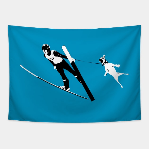 Ski Jumping Dog Tapestry by piotrek