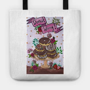 ' Donut worry ' floral chocolate donuts Tote