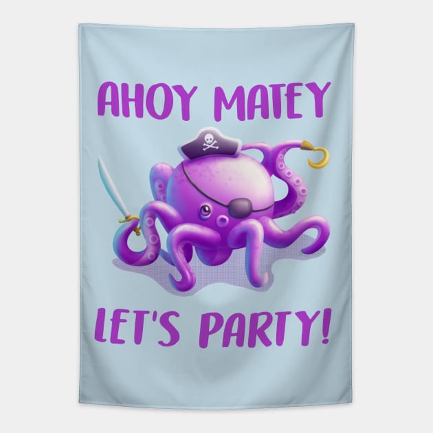 Cute Pirate Octopus Tapestry by Irene Koh Studio