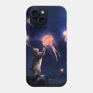 Novelty Cat and Flying Jellyfish Surrealism Art Phone Case