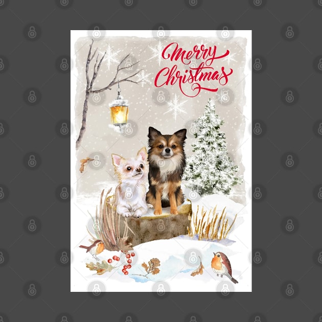 Long Haired Chihuahuas Merry Christmas Santa Dog by Puppy Eyes