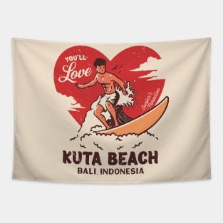 Vintage Surfing You'll Love Kuta Beach, Bali Indonesia // Retro Surfer's Paradise Tapestry