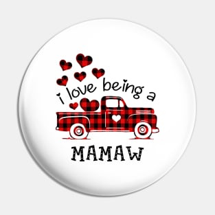 I Love Being Mamaw Red Plaid Buffalo Truck Hearts Valentine's Day Shirt Pin