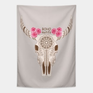 boho motifs with cow skull Tapestry