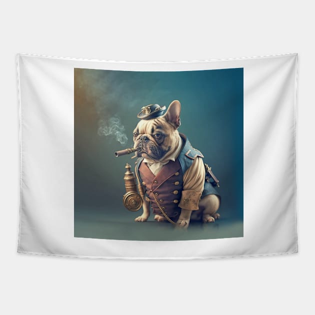 French Bulldog Steampunk Smoking Pipe Tapestry by candiscamera