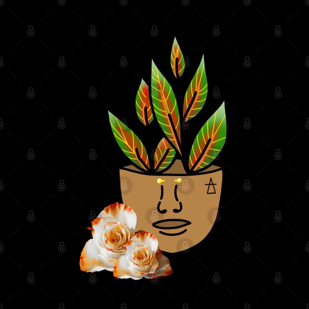 Tropical House Plant - White & Orange Rose by Tenpmcreations