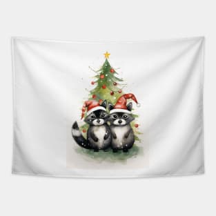 Christmas raccoons Tapestry
