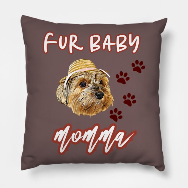 Fur Baby Momma Yorkie Digital Art Pillow by AdrianaHolmesArt