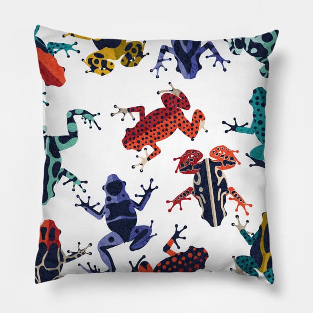 Quirky dart frogs dance // spot // brightly multicoloured poison amphibians Pillow by SelmaCardoso