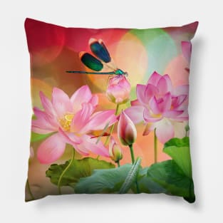 Lotus and Dragonfly in Dreamland Pillow