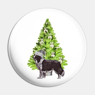 Border Collie Dog Christmas scene with Christmas tree and Santa hat Pin