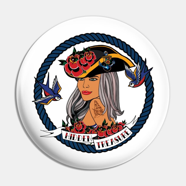 Pirate Girl Hidden Treasure Pin by Abandoned Ink