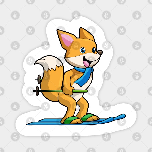 Fox as Skier with Ski & Ski poles Magnet by Markus Schnabel