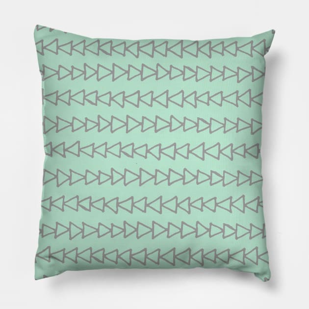 Mint Green Grey Triangles Hand Drawn Pattern Pillow by dreamingmind