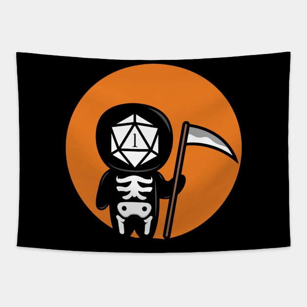 Dark Humor Polyhedral D20 Dice Halloween Grim Reaper Tapestry by pixeptional