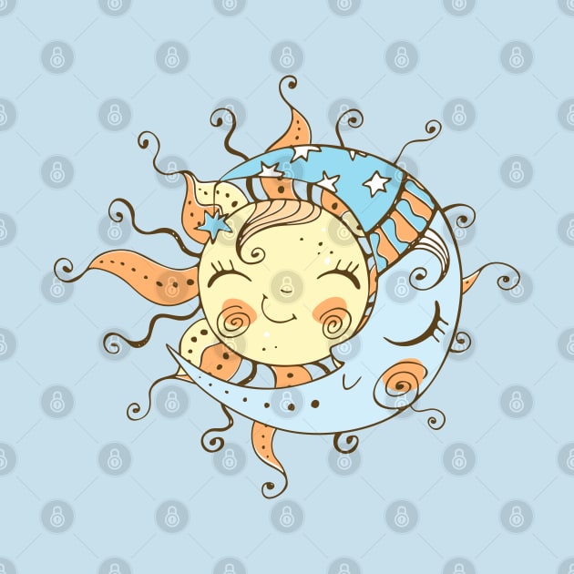 Sun Moon Cute Doodle by Mako Design 