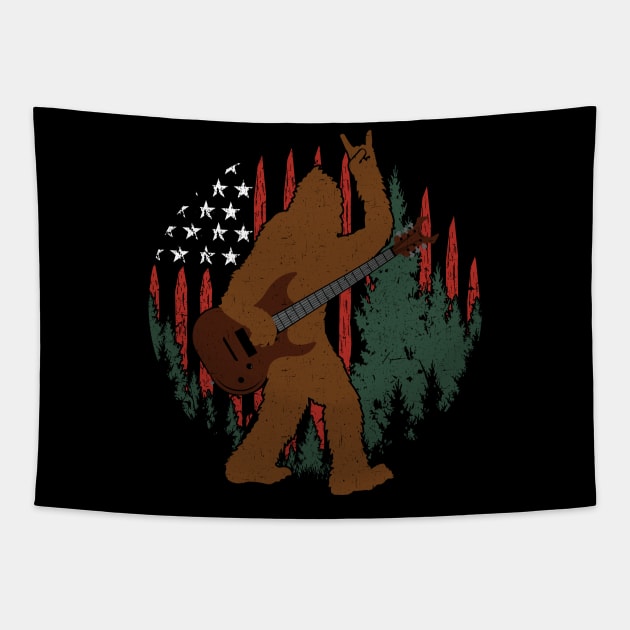 bigfoot rock and roll - bigfoot american flag Tapestry by Tesszero