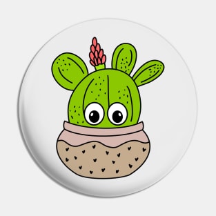 Cute Cactus Design #282: Cute Cactus With Flower In A Jar Planter Pin