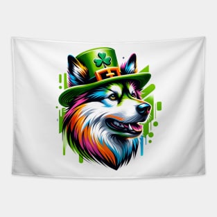 Norwegian Elkhound Celebrates Saint Patrick's Day Tapestry