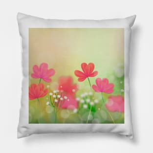 Green Pink Flowers Art Pillow