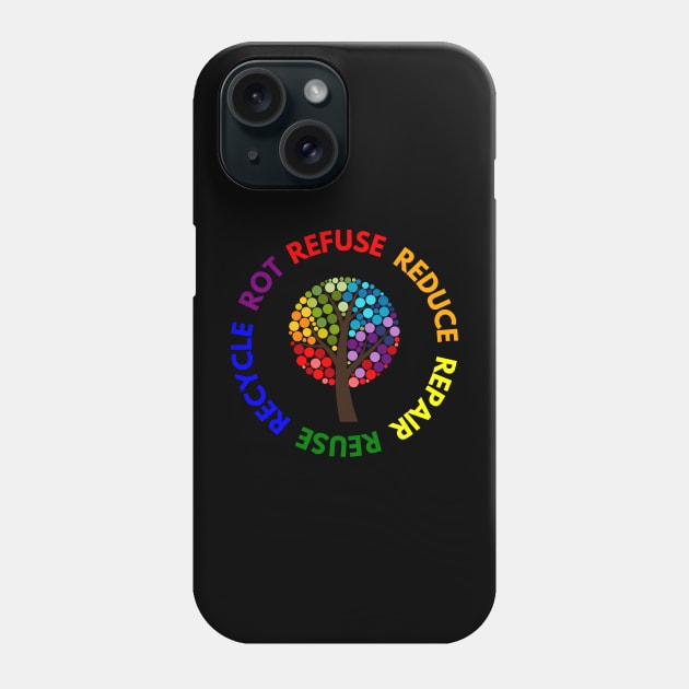 Refuse Reduce Repair Reuse Recycle Rot - Rainbow Tree Phone Case by e s p y