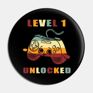 Level 1 Unlocked 1st Birthday vintage funny Gift idea for Gamers Pin