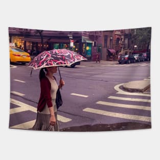 Girl Rainy Day City Street Upper West Side Manhattan NYC Tapestry