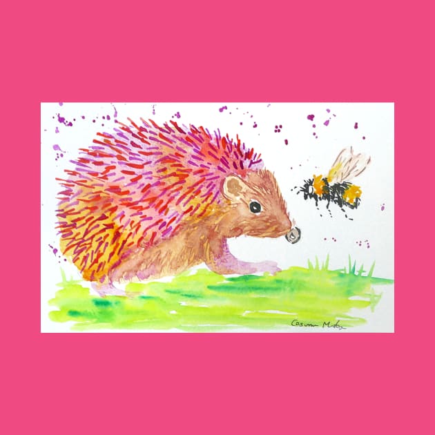 Cute Pink hedgehog and Bee by Casimirasquirkyart