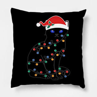 Black Cat Christmas Light Pillow