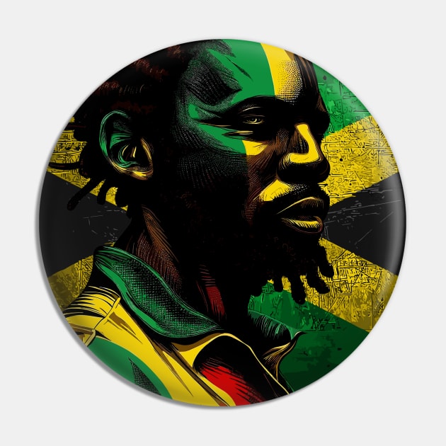 Rasta Jamaica man Pin by TomFrontierArt