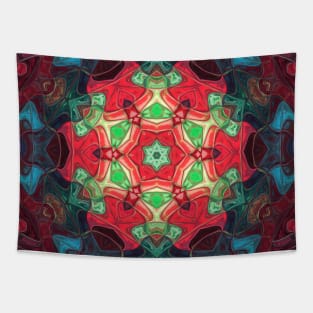 Mosaic Mandala Flower Red Teal and Blue Tapestry