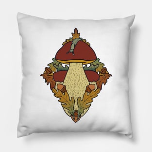 Porcini with acorns and oak leaves Pillow