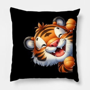 Cute Tiger Peeking around a corner Pillow