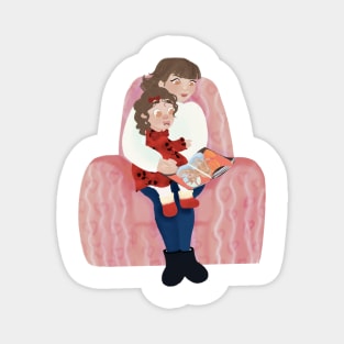 Mother and Daughter Reading books Magnet