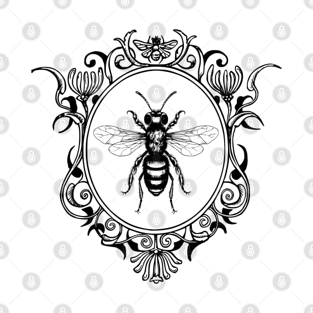 Vintage black and white queen bee illustration by Danielleroyer