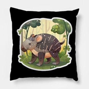 Cute Mountain Tapir Illustration - Adorable Animal Art Pillow